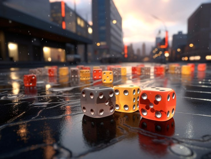 Antarmuka Dice Game sor77 menampilkan dadu berputar dan opsi taruhan dengan rasio pembayaran
